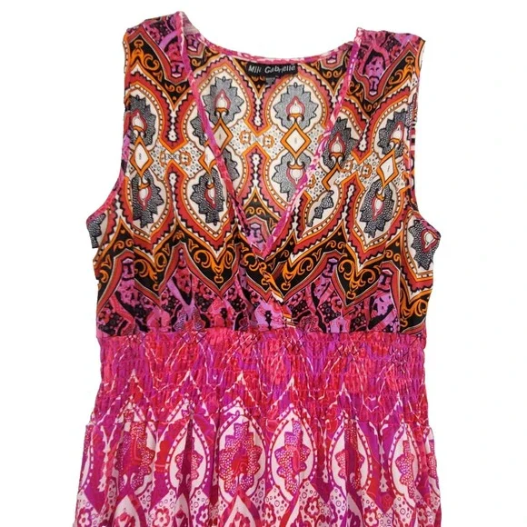 Mlle Gabrielle Women M Smocked Maxi Sun Dress Paisley Boho Summer Beach Resort - Picture 2 of 9
